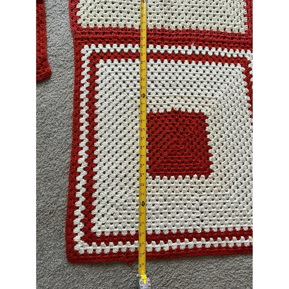 Hand Crocheted Table Runner & 2‎ Placemats Set Red Cream Cottagecore Farmhouse